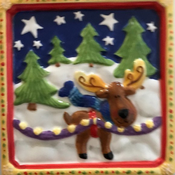 Holiday Christmas Candle reindeer CERAMIC 5-1/2” Cube - Picture 3 of 8